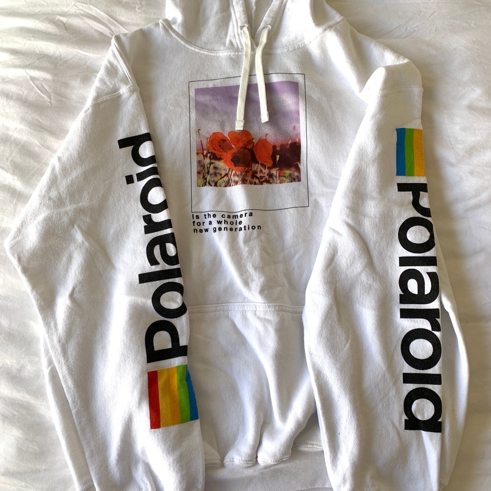 White oversized Polaroid hoodie